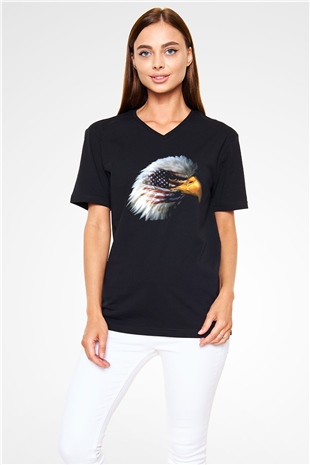ABD Siyah Unisex V Yaka Tişört T-Shirt