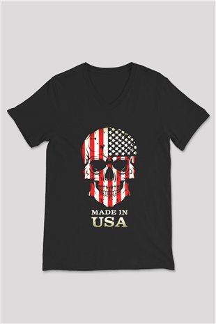 ABD Siyah Unisex V Yaka Tişört T-Shirt