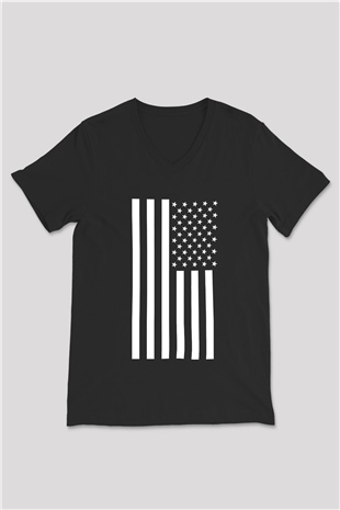 ABD Siyah Unisex V Yaka Tişört T-Shirt