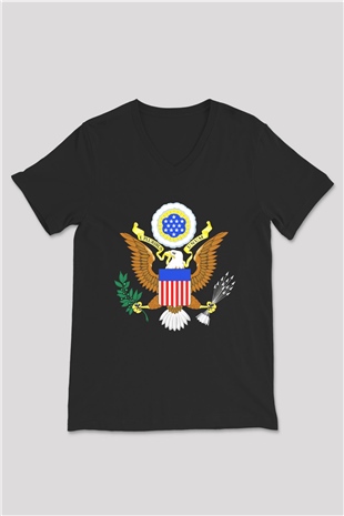 ABD Siyah Unisex V Yaka Tişört T-Shirt