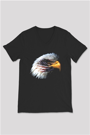 ABD Siyah Unisex V Yaka Tişört T-Shirt