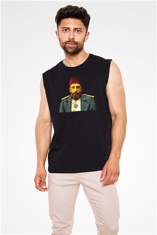 Abdülhamit Baskılı Unisex Siyah Kolsuz Tişört - Tshirt