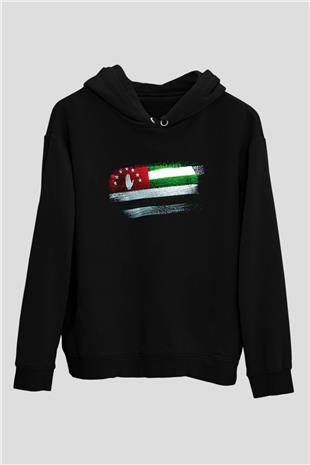 Abhazya - Abkhazia Bayrağı Baskılı Unisex Siyah Hoodie
