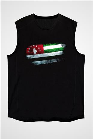 Abhazya - Abkhazia Bayrağı Baskılı Unisex Siyah Kolsuz Tişört