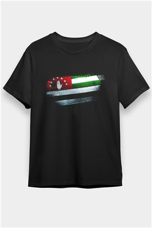 Abhazya - Abkhazia Bayrağı Baskılı Unisex Siyah Tişört