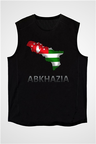 Abhazya Baskılı Unisex Siyah Kolsuz Tişört - Tshirt