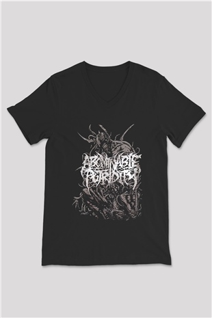 Abominable Putridity Baskılı Unisex Siyah V Yaka Tişört - Tshirt
