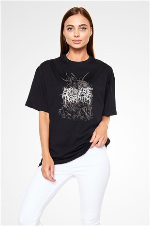 Abominable Putridity Baskılı Unisex Siyah Oversize Tişört - Tshirt