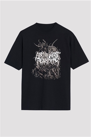 Abominable Putridity Baskılı Unisex Siyah Oversize Tişört - Tshirt