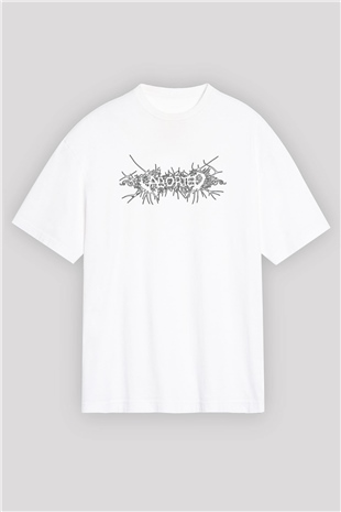 Aborted Baskılı Unisex Beyaz Oversize Tişört