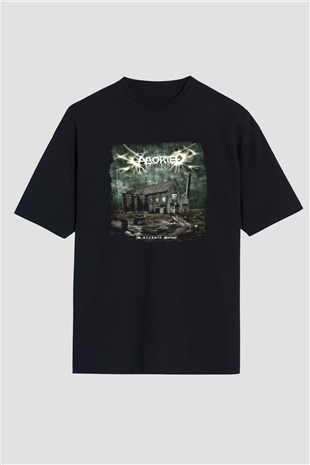 Aborted Baskılı Unisex Siyah Oversize Tişört