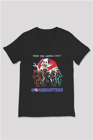 Aborted Siyah Unisex V Yaka Tişört T-Shirt