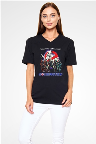 Aborted Siyah Unisex V Yaka Tişört T-Shirt