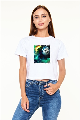 Above and Beyond Baskılı Beyaz Kadın Crop Top Tişört