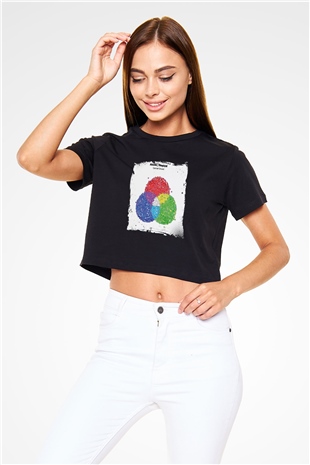 Above and Beyond Baskılı Crop Top Siyah Kadın Tişört