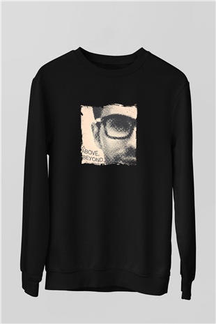 Above and Beyond Baskılı Unisex Siyah Sweatshirt