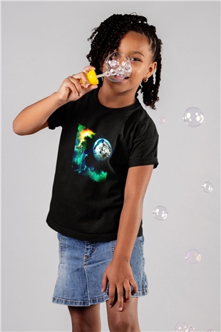 Above and Beyond Baskılı Unisex Siyah Çocuk Tişört