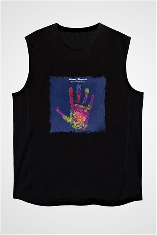 Above and Beyond Baskılı Unisex Siyah Kolsuz Tişört