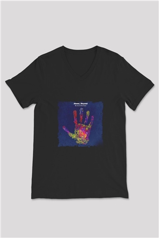 Above and Beyond Baskılı Unisex Siyah V Yaka Tişört