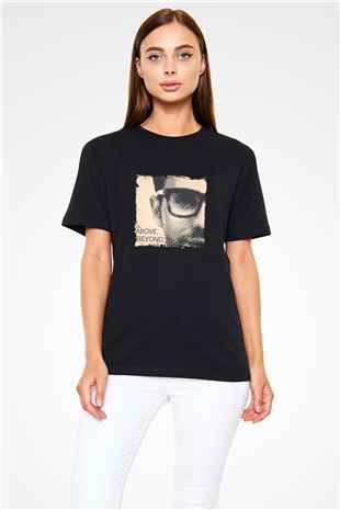 Above and Beyond Baskılı Unisex Siyah Tişört