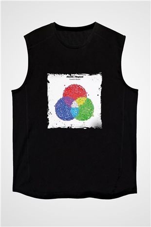 Above and Beyond Baskılı Unisex Siyah Kolsuz Tişört