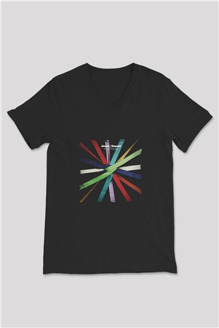Above and Beyond Baskılı Unisex Siyah V Yaka Tişört