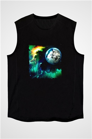 Above and Beyond Baskılı Unisex Siyah Kolsuz Tişört