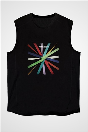 Above and Beyond Baskılı Unisex Siyah Kolsuz Tişört
