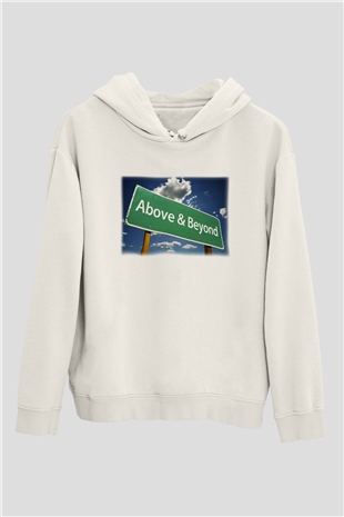 Above and Beyond Beyaz Unisex Kapşonlu Sweatshirt