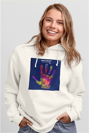 Above and Beyond Beyaz Unisex Kapşonlu Sweatshirt