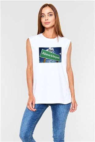 Above and Beyond Beyaz Unisex Kolsuz Tişört