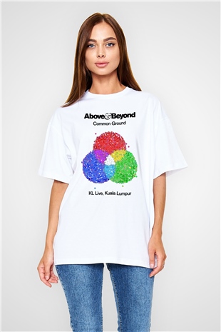 Above and Beyond Beyaz Unisex Oversize Tişört T-Shirt