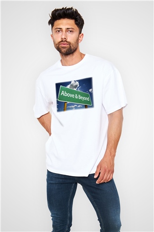 Above and Beyond Beyaz Unisex Oversize Tişört T-Shirt