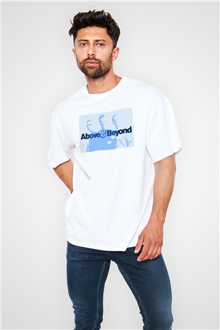 Above and Beyond Beyaz Oversize Tişört Oversize T-shirt - TişörtFabrikası