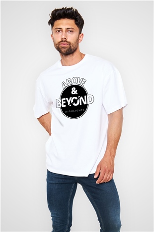 Above and Beyond Beyaz Oversize Tişört Oversize T-shirt - TişörtFabrikası