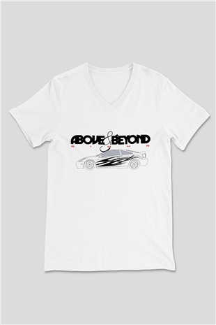 Above and Beyond Beyaz Unisex V Yaka Tişört
