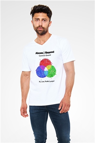 Above and Beyond Beyaz Unisex V Yaka Tişört T-Shirt