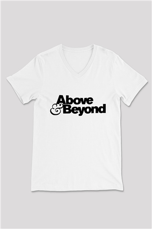 Above and Beyond Beyaz Unisex V Yaka Tişört