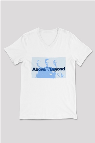 Above and Beyond Beyaz Unisex V Yaka Tişört