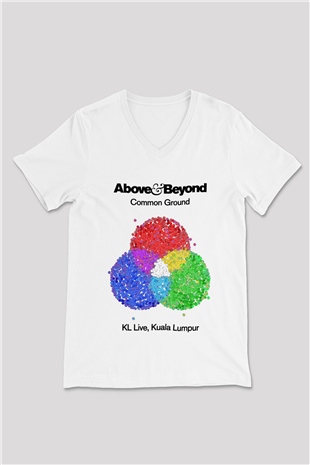 Above and Beyond Beyaz Unisex V Yaka Tişört T-Shirt