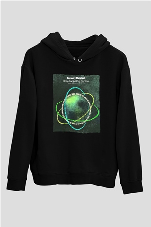 Above and Beyond Siyah Unisex Kapüşonlu Sweatshirt