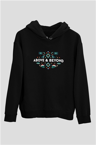 Above and Beyond Siyah Unisex Kapüşonlu Sweatshirt