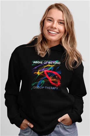 Above and Beyond Siyah Unisex Kapüşonlu Sweatshirt