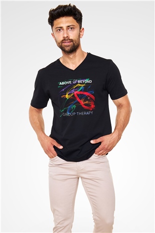 Above and Beyond Siyah Unisex V Yaka Tişört