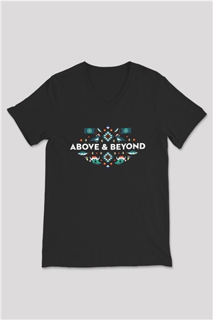 Above and Beyond Siyah Unisex V Yaka Tişört T-Shirt