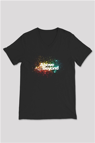 Above and Beyond Siyah Unisex V Yaka Tişört T-Shirt