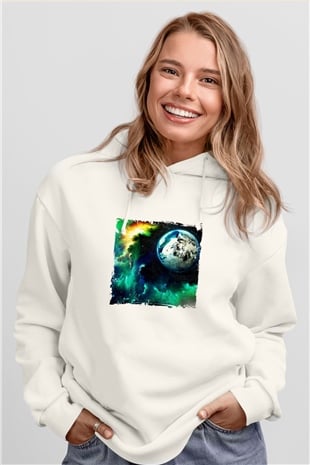 Above and BeyondBaskılı Beyaz Hoodie