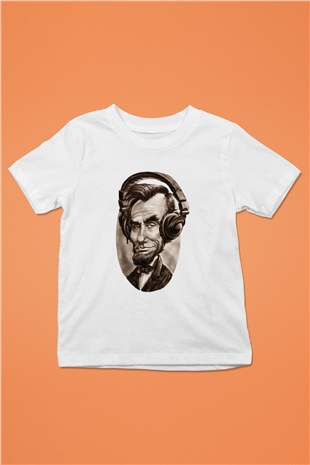 Abraham Lincoln Baskılı Beyaz Unisex Çocuk Tişört
