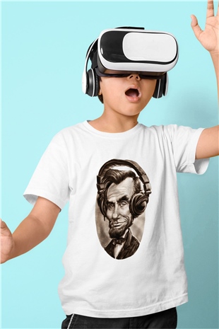 Abraham Lincoln Baskılı Beyaz Unisex Çocuk Tişört
