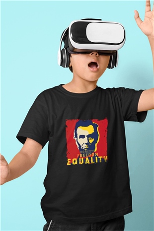 Abraham Lincoln Baskılı Unisex Siyah Çocuk Tişört